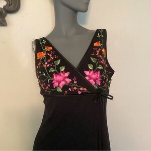 DUSK Black Floral Embroidered Empire Waist Ruffle Elegant Evening Dress Gown 8